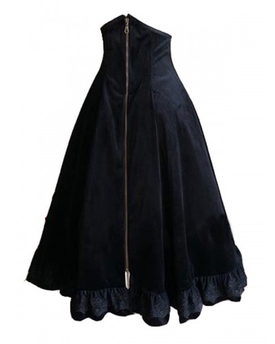 Gothic Lolita SK Ruffles Velour Zipper Black Lolita Skirts