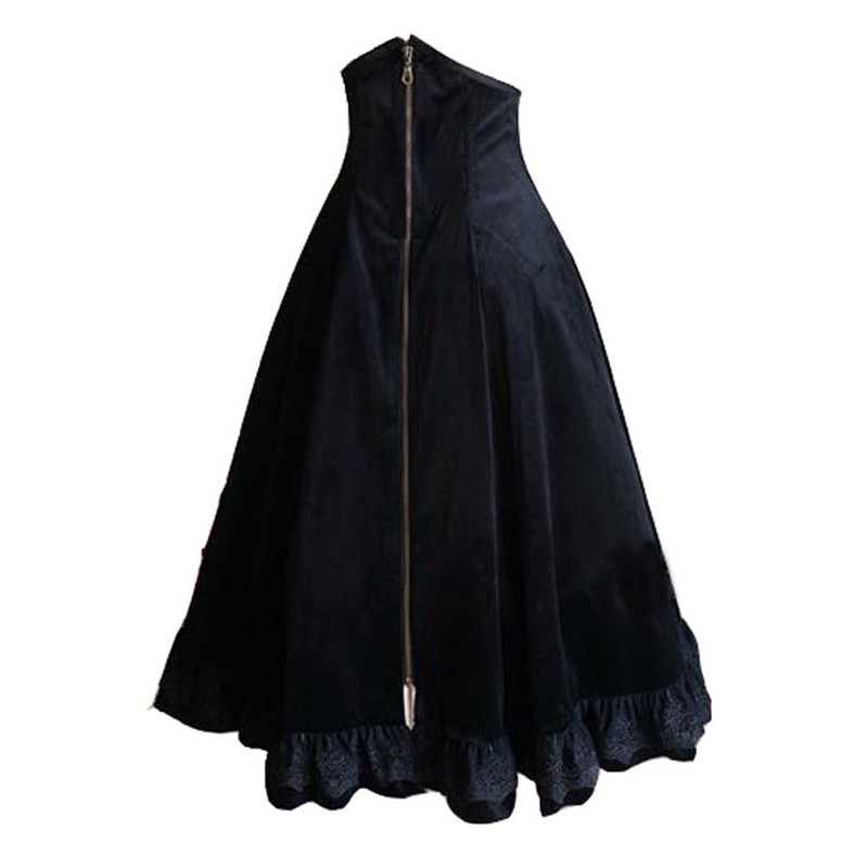 Gothic Lolita SK Ruffles Velour Zipper Black Lolita Skirts