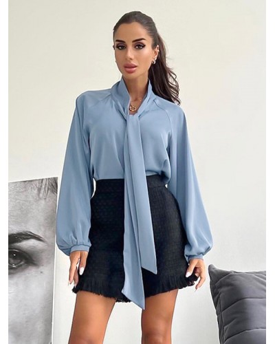 Women Blouse White Knotted V-Neck Long Sleeves Polyester Tops Chic  Modern Casual Street Wear Daily Casual Office  Career