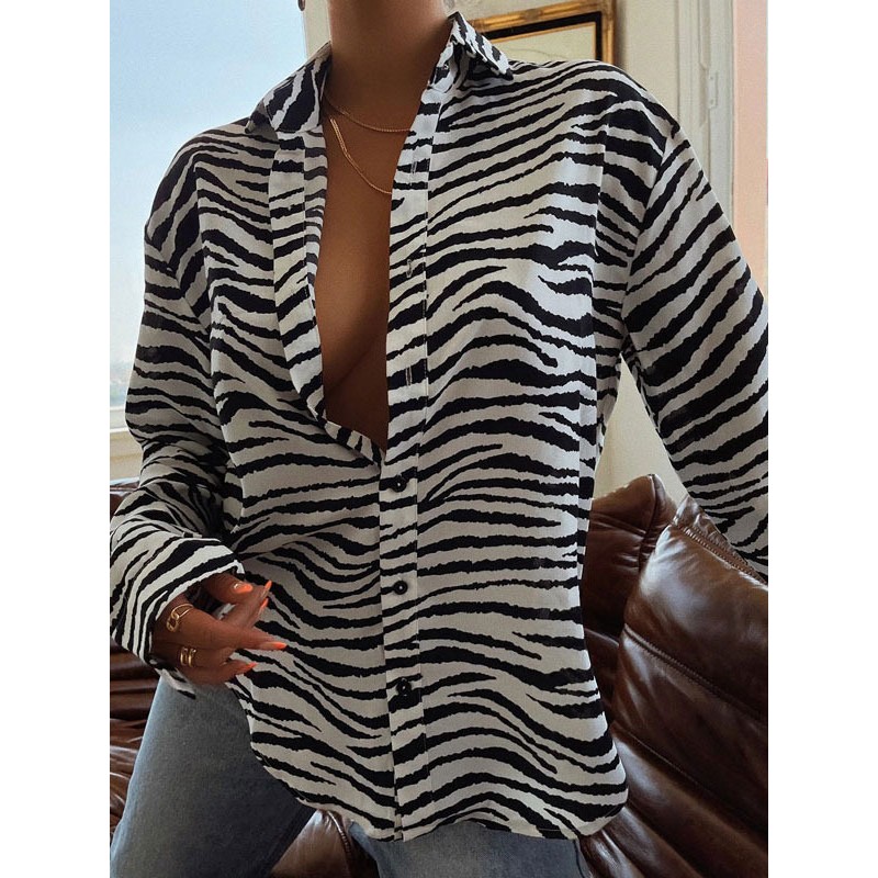 Blouse For Women White Stripes Pattern Stretch Buttons Turndown Collar Long Sleeves Summer Shirt Casual Street Wear Indoor Field