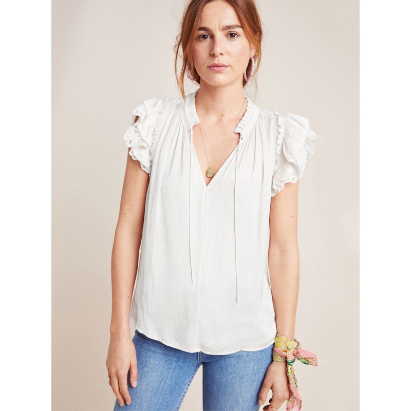 Sleeveless Blouses Ruffles Lace Up V-Neck Satin Women Tops Casual Street Wear Daily Casual