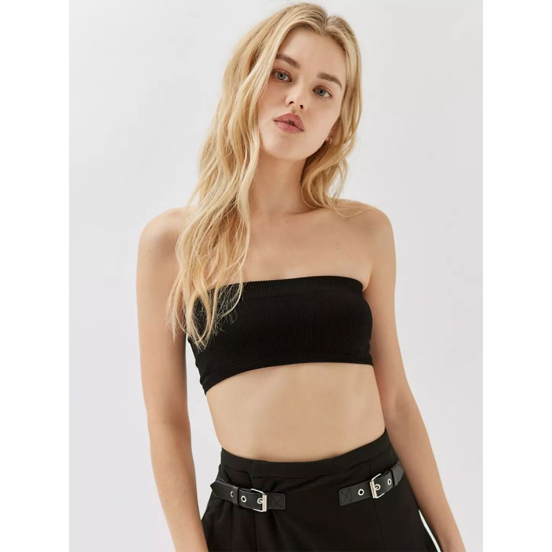 Women Crop Top Black Strapless Sleeveless Tops Casual Spring Summer Fall