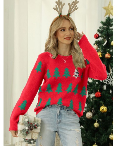 Women Pullovers Christmas 2023 Red Knit Sweater Tops Classic  Traditional Casual Spring Fall Winter