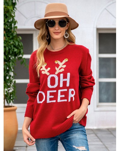 Women Pullover Sweater 2023 Red Christmas Tops Classic  Traditional Casual Spring Fall Winter