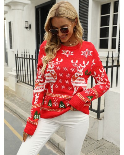 Women Pullovers Red 2023 Christmas Sweaters Classic  Traditional Casual Spring Fall Winter