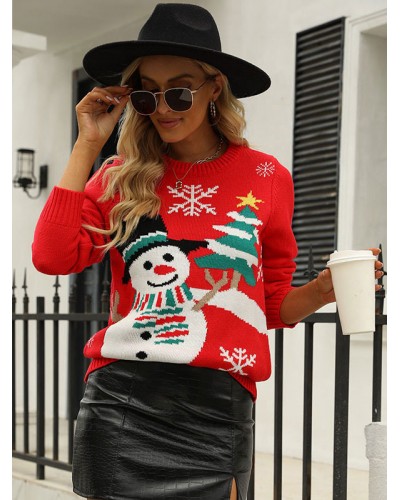 Women Pullover Sweater Snowman 2023 Christmas Tops Classic  Traditional Casual Spring Fall Winter