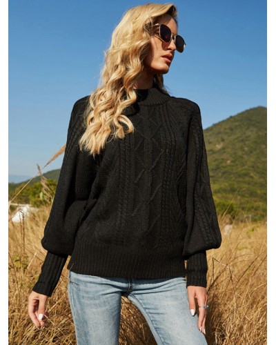 Women Pullover Sweater Black Jewel Neck Long Sleeves Acrylic Sweaters Casual Fall Winter