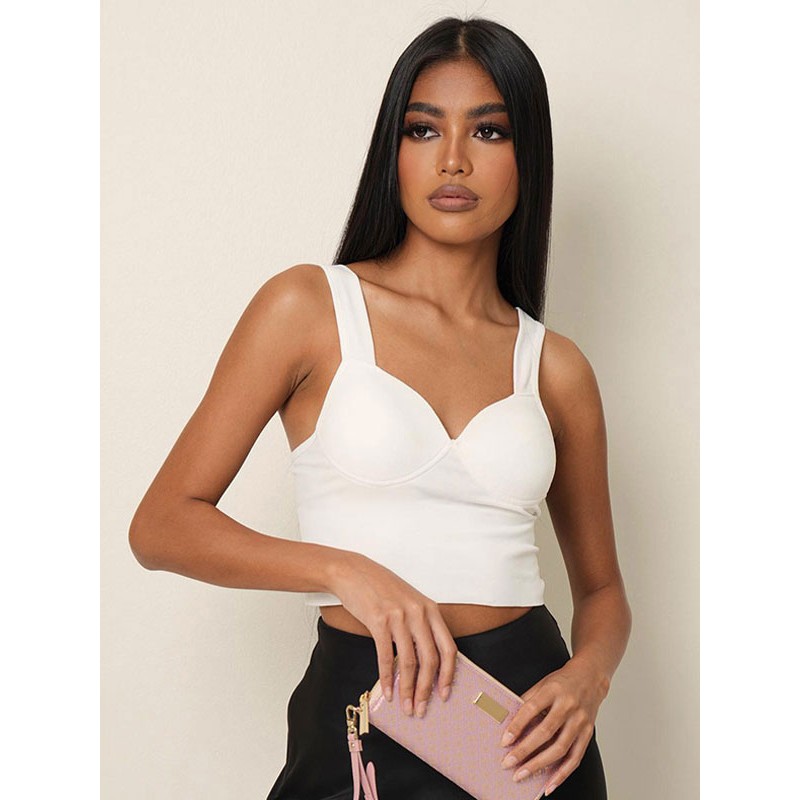 Women White Cami Top V-Neck Cut Out Camis Sexy Casual Street Wear Daily Casual