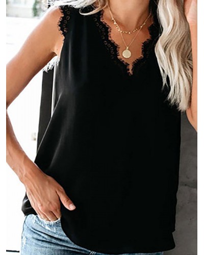 Black T-Shirt For Women Sleeveless Jewel Neck Summer Tops Casual