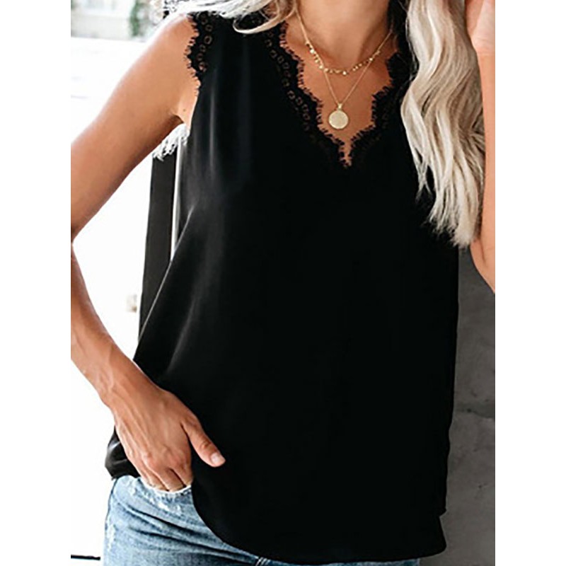 Black T-Shirt For Women Sleeveless Jewel Neck Summer Tops Casual