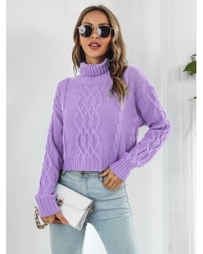 Women Pullover Sweater Purple High Collar Long Sleeves Acrylic Sweaters Classic  Traditional Casual Spring Fall Winter