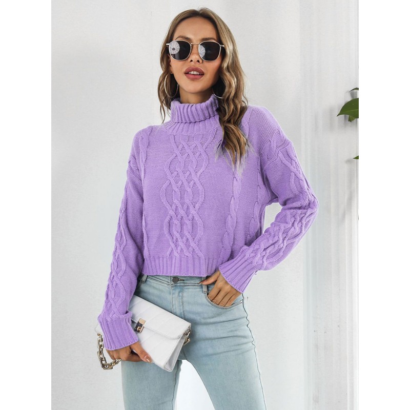 Women Pullover Sweater Purple High Collar Long Sleeves Acrylic Sweaters Classic  Traditional Casual Spring Fall Winter