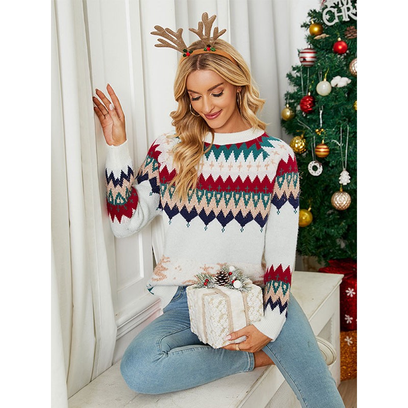 Women Pullover Sweater 2023 Christmas Pattern Knitted Tops Winter