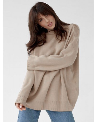 Women Pullover Sweater High Collar Long Sleeves Solid Color Sweaters Chic  Modern Casual Spring Fall Winter