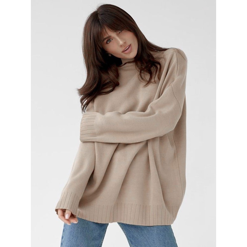 Women Pullover Sweater High Collar Long Sleeves Solid Color Sweaters Chic  Modern Casual Spring Fall Winter