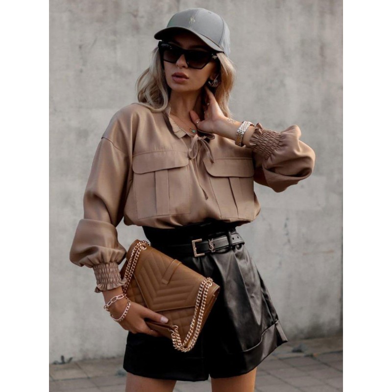 Women Shirt Khaki Jewel Neck Long Sleeves Tops Casual Daily Casual Street Wear Office  Career