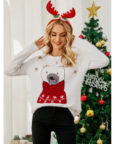 Women Pullovers 2023 Christmas Knit Sweater Tops Classic  Traditional Casual Spring Fall Winter