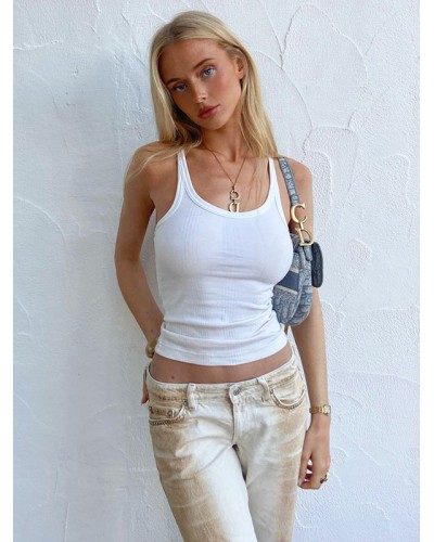 Women White Cami Top U-Neck Camis Cowboy Summer