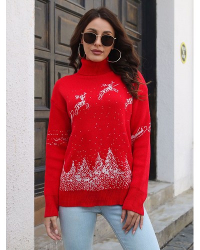 Women Knit Pullover Sweater Red Christmas Tops 2023 Classic  Traditional Casual Spring Fall Winter