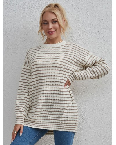 Women Pullovers Stripes Jewel Neck Long Sleeves Daily Sweaters Chic  Modern Casual Spring Fall Winter