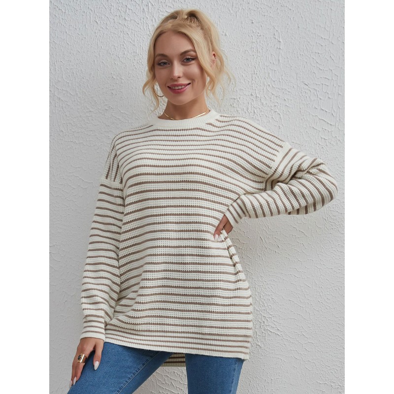 Women Pullovers Stripes Jewel Neck Long Sleeves Daily Sweaters Chic  Modern Casual Spring Fall Winter