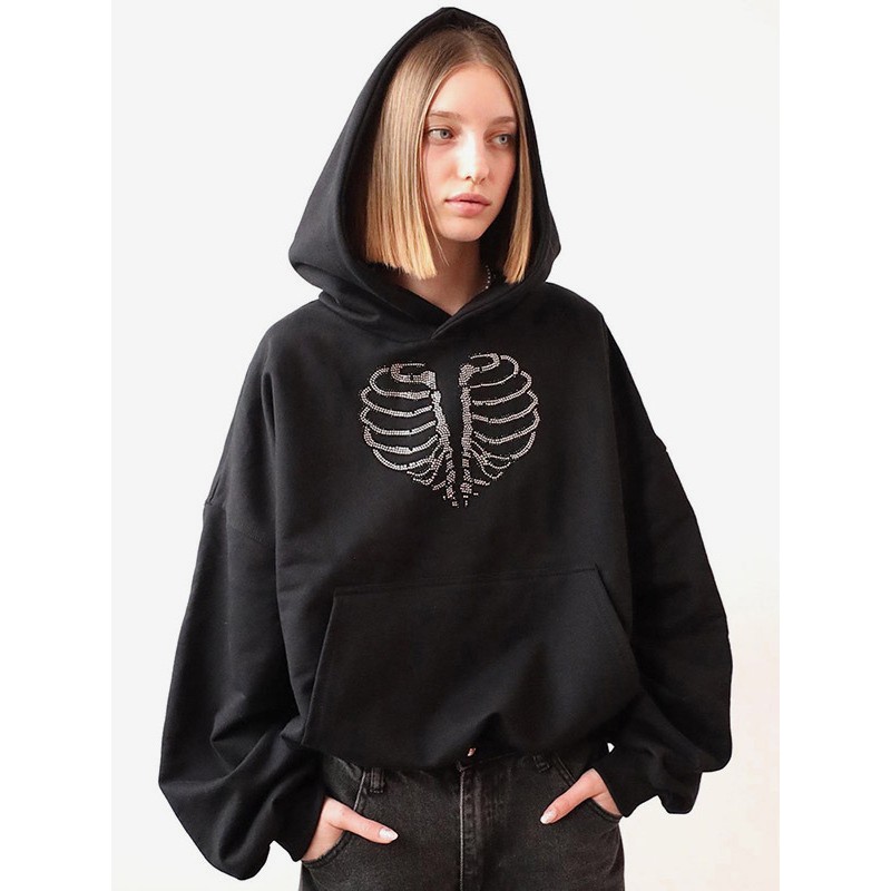 Hoodie For Woman Pink Long Sleeves Rhinestones Polyester Hooded Sweatshirt Casual Athletic Street Wear Daily Casual Field