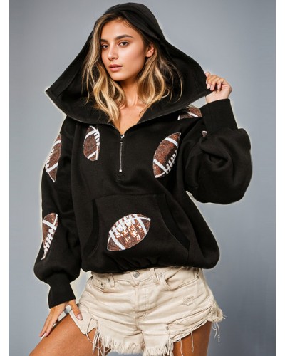 Women Hoodie For Woman Rugby Printed Color Block Cotton Hooded Sweatshirt Casual Athletic Street Wear Daily Casual Field