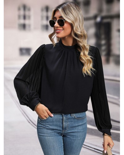 Blouse Black Crewneck Long Sleeves Tops For Women Elegant Chic  Modern Daily Casual Street Wear Office  Career