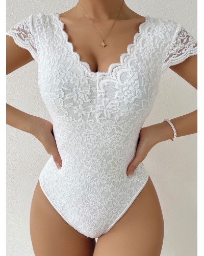 Bodysuit White Lace Tops For Women Sexy