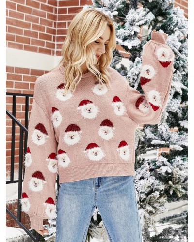 Women Pullover Sweater Pink Christmas Santa Knit Tops 2023 Classic  Traditional Casual Fall Winter