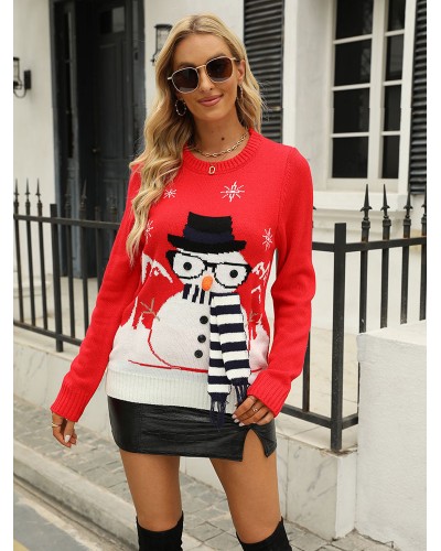 Women Pullover Sweater Red Christmas 2023 Tops Snowman Classic  Traditional Casual Spring Fall Winter