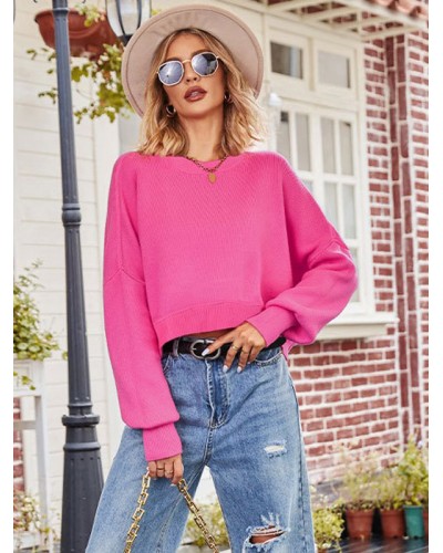 Pullovers For Women Rose Jewel Neck Long Sleeves Oversized Acrylic Sweaters Casual Fall Winter