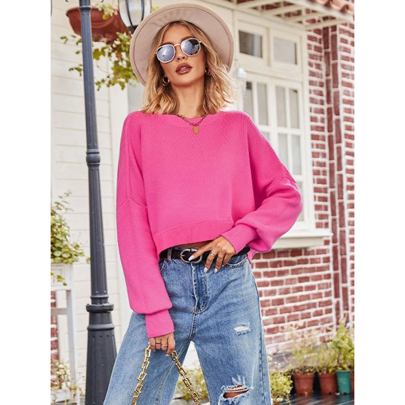 Pullovers For Women Rose Jewel Neck Long Sleeves Oversized Acrylic Sweaters Casual Fall Winter