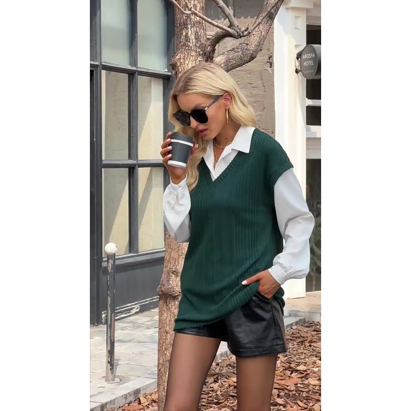 Blouse For Women Green V-Neck Fake Two-Piece Style Long Sleeves Tops Casual Street Wear Daily Casual