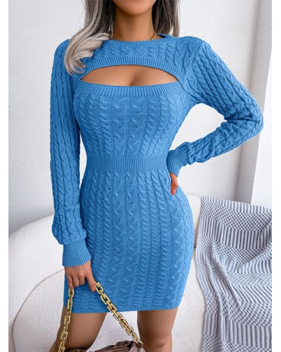 Women Knitted Dress Charming Acrylic Long Sleeves Cupless Jewel Neck Sweater Dresses Chic  Modern Fall Winter