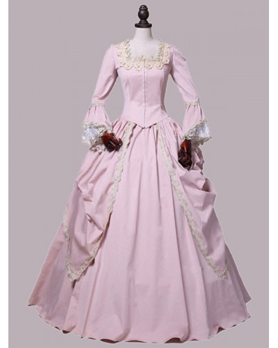 Women Pink Costumes Ruffles Polyester Skirt 's Marie Antoinette Costume Set Party Prom Dress Sets Royal Retro