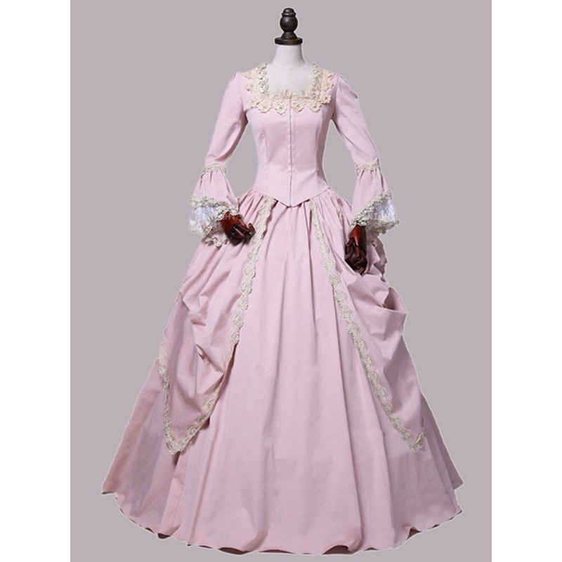 Women Pink Costumes Ruffles Polyester Skirt 's Marie Antoinette Costume Set Party Prom Dress Sets Royal Retro