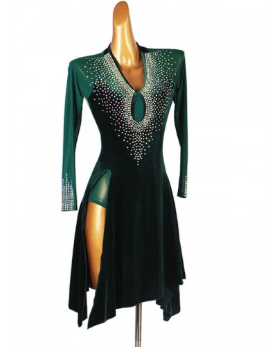 Women Latin Dance Dresses Dark Green 's Lycra Spandex Dress Latin Dancer Dancing Wear