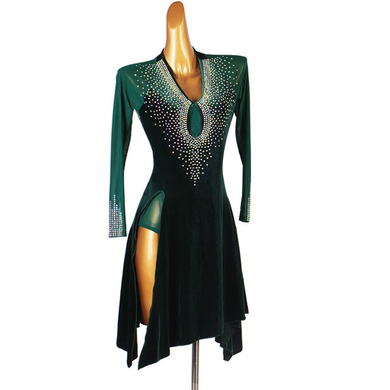 Women Latin Dance Dresses Dark Green 's Lycra Spandex Dress Latin Dancer Dancing Wear