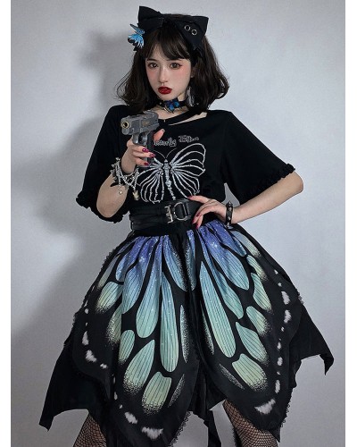 Lolita Butterfly 3-Piece Set SK Deep Blue Lolita Cummerbund Skirt Steampunk Gothic Spring Summer Fall