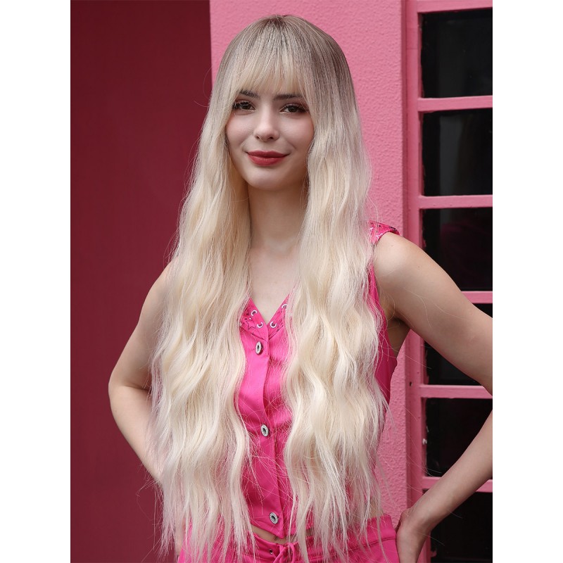 Barbie Wig For Woman Curly Rayon Layered Long Synthetic Wigs Feminine Casual