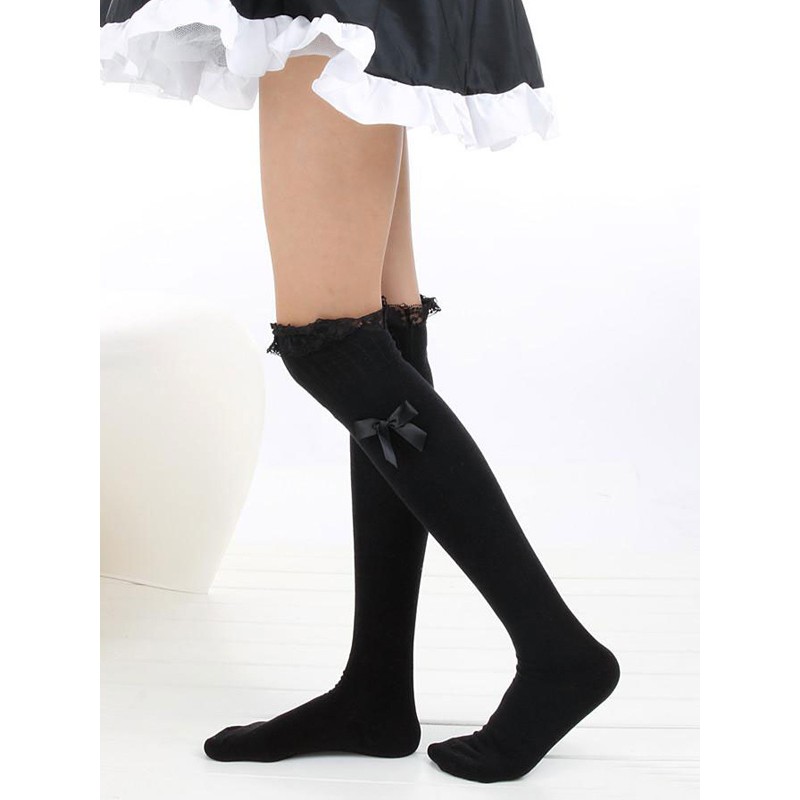 Sweet Cotton Lolita Knee High Socks Lace Trim Lace Ribbon