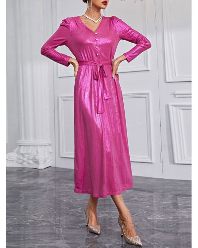 V-Neck Birthday Dress Long Sleeves Casual Oversized Floor Length Dress Maxi Daily Casual