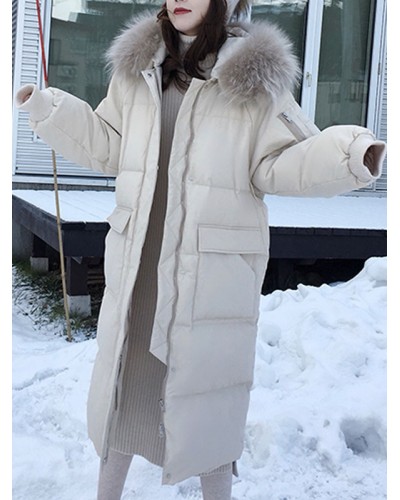 Women Puffer Coats Ecru White Thicken Outerwear Academic Winter Field