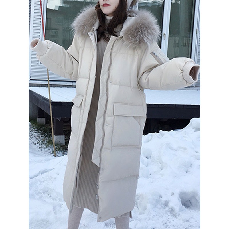 Women Puffer Coats Ecru White Thicken Outerwear Academic Winter Field