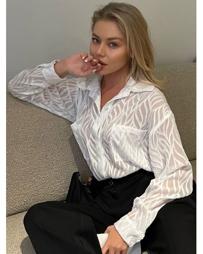 Women Shirt White Turndown Collar Long Sleeves Tops Casual Spring Summer Fall