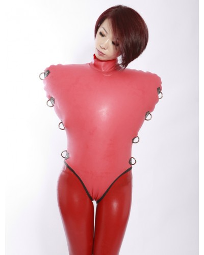 Halloween Trendy Red Sleeveless Stand Collar Air Inflation Latex Clothes Halloween Bodysuit