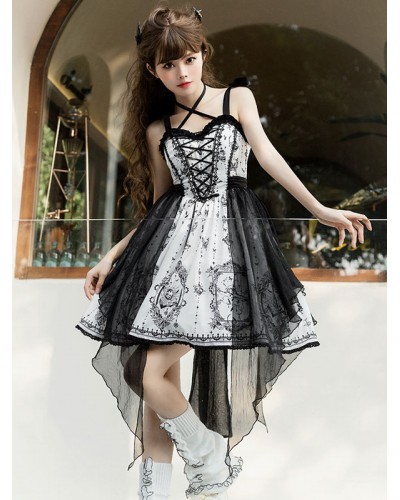 Gothic Lolita Dresses Lace Up Lace Floral Print Black Black