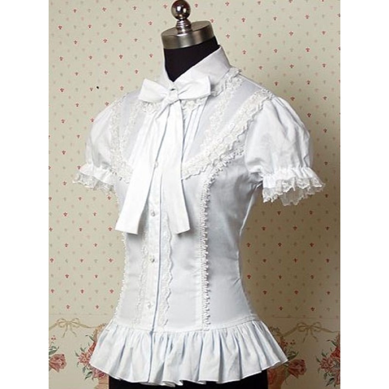 White Ruffles Bows Cotton Lolita Blouse For Women