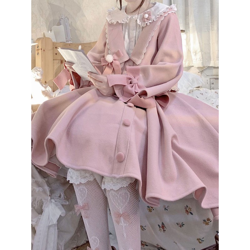 Lolita Outfits Pink Ruffles Long Sleeves Skirt Top Sets Sweet Academic Daily Casual Tea Party